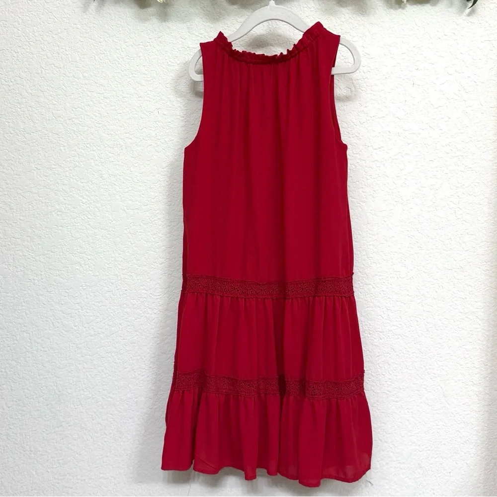GB Gianni Bini • Girls Red Tiered Ruffle Lace Trim Holiday Dress